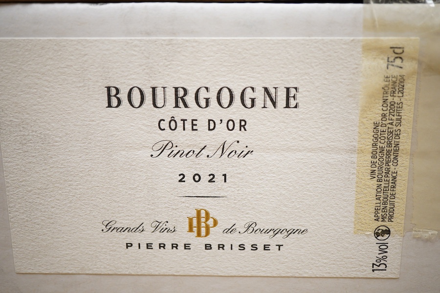 Bourgogne Côte d’Or, pinot noir, 2021, an opened case of twelve bottles
